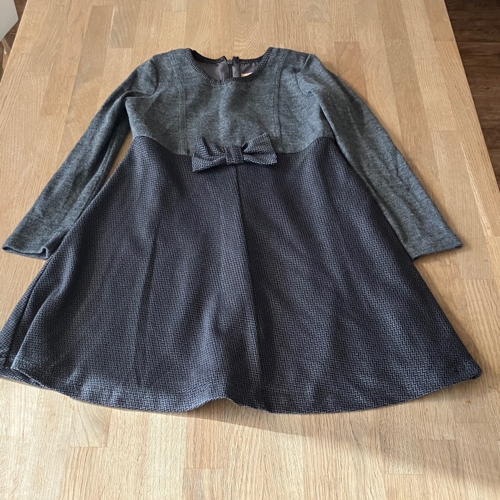 2 Set Formal charcoal  Kids' Dress with Bow Detail and pink cardigan Size:8